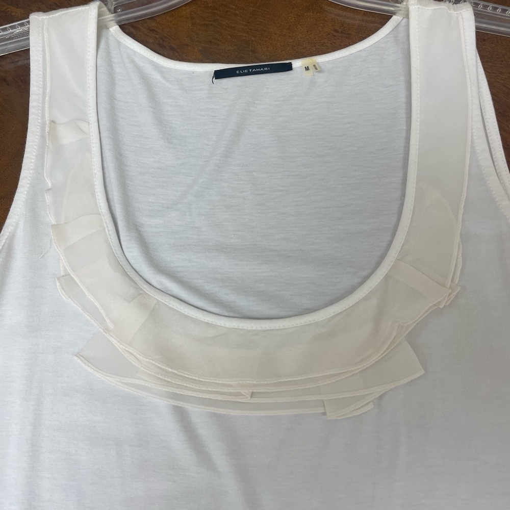 Elie Tahari White Sleeveless Top with gorgeous Ruffle Detail